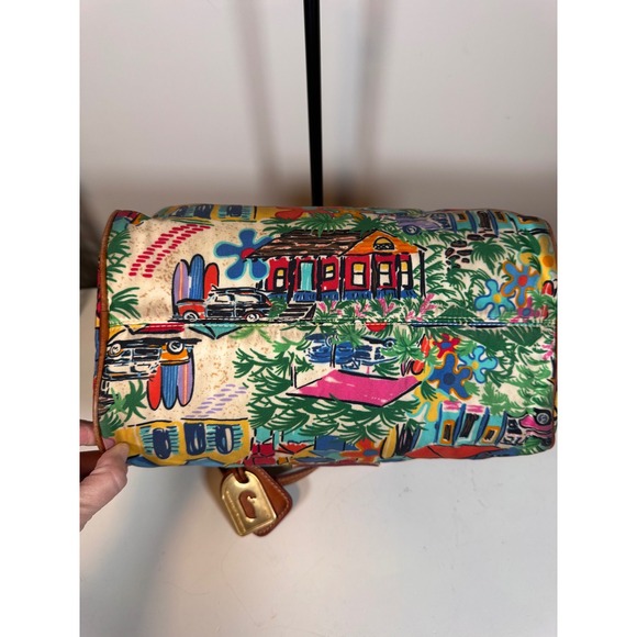 Dooney & Bourke "Sandbar" Tropical Beach Print Satchel Multicolor Leather Trim - Picture 3 of 9